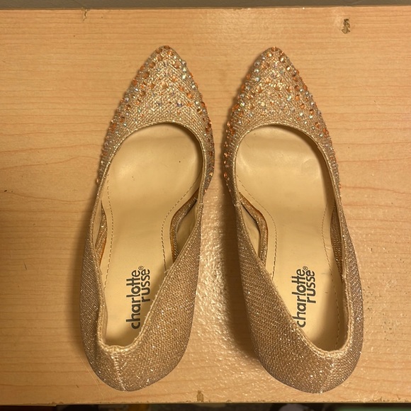 EUC Charlotte Russe shimmering heels w/ blue & pink rhinestones Size 7 - Picture 4 of 5